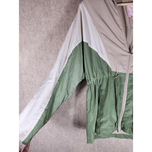 OUTDOOR COLLECTION Women's Green White Hooded Full Zip Windbreaker SZ M - Picture 3 of 9
